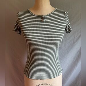 Old Navy Green and White Striped Short Sleeve Tee